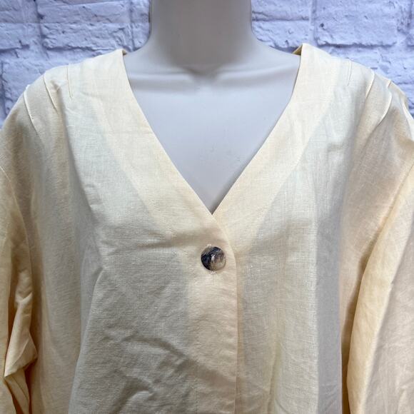 Coldwater Creek One Button Linen Cardigan Top Yellow Size 1X Tie Back New - Picture 4 of 6